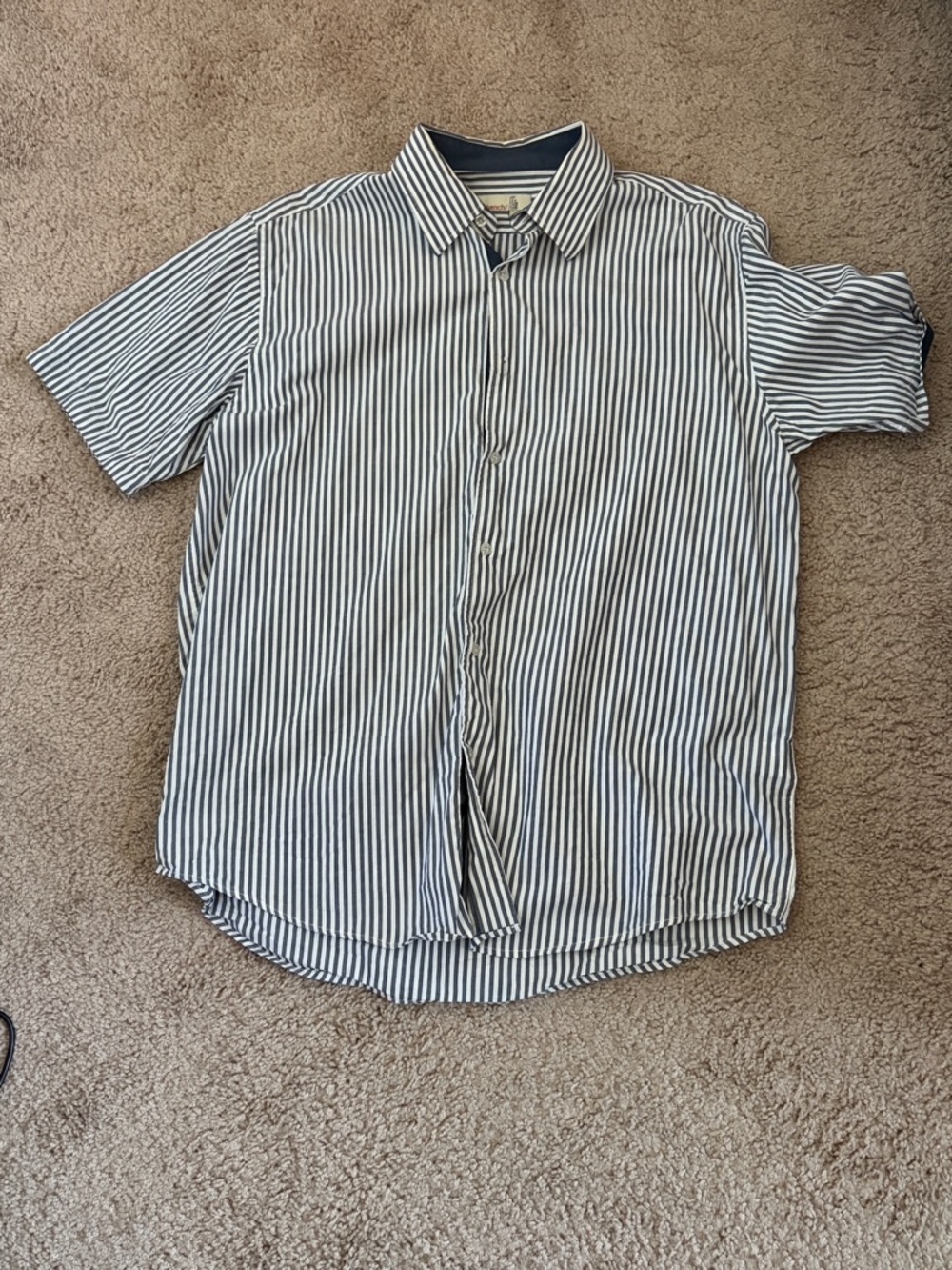 Bench Short Sleeve Button-Down Shirt - White and Navy Stripe